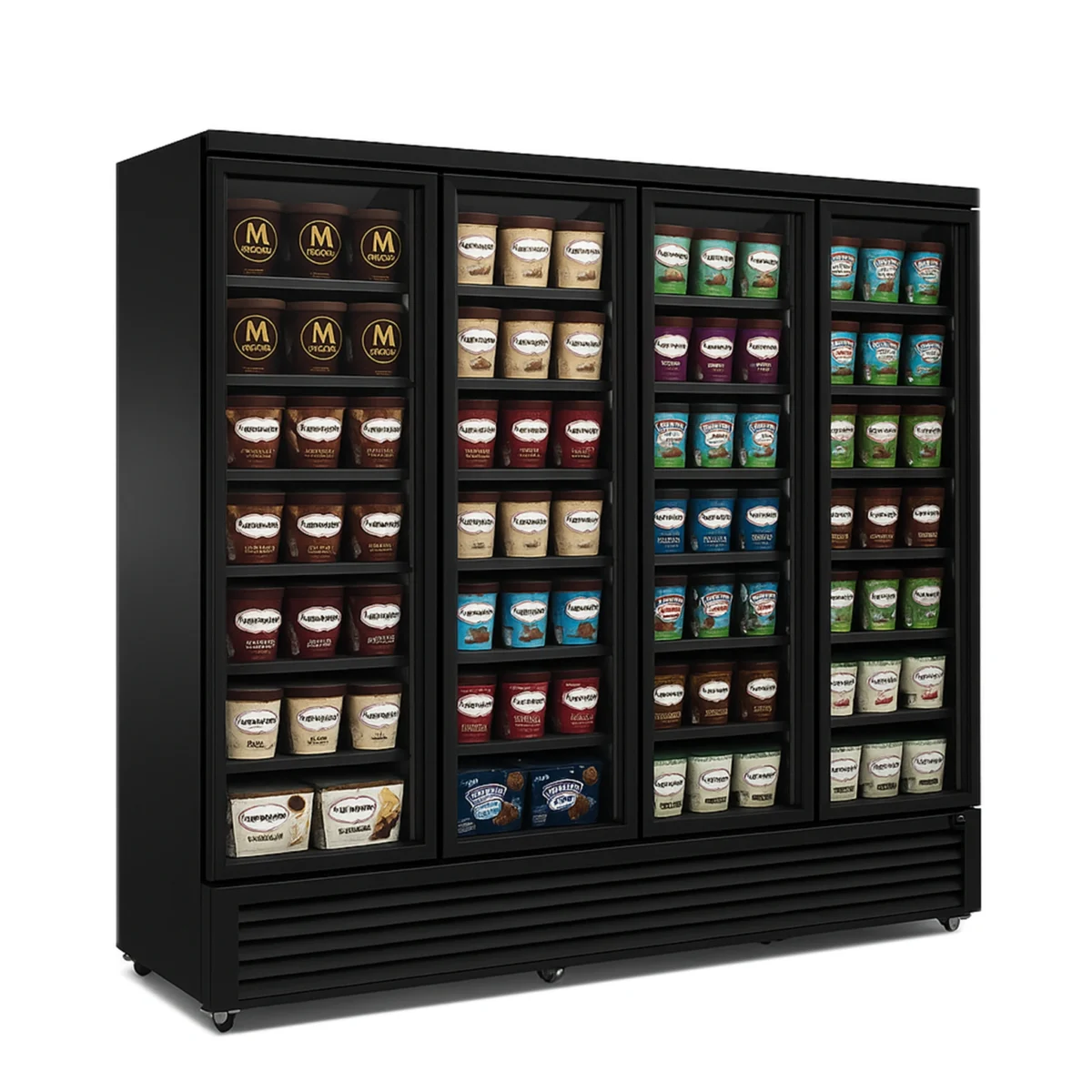 Supermarket display freezer 4 doors glass 2077L black SNOWVA - Image 1