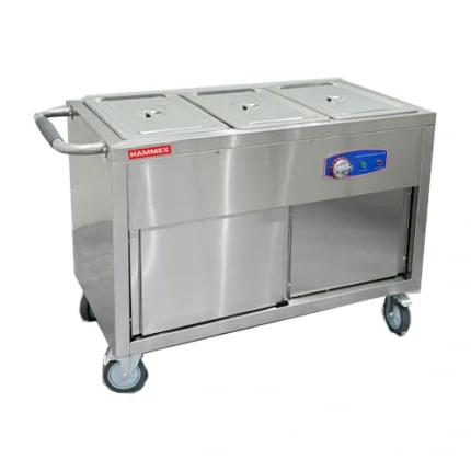 HAMMEX 3 plate 1/1 electric food warming cart with wheeled cabinet